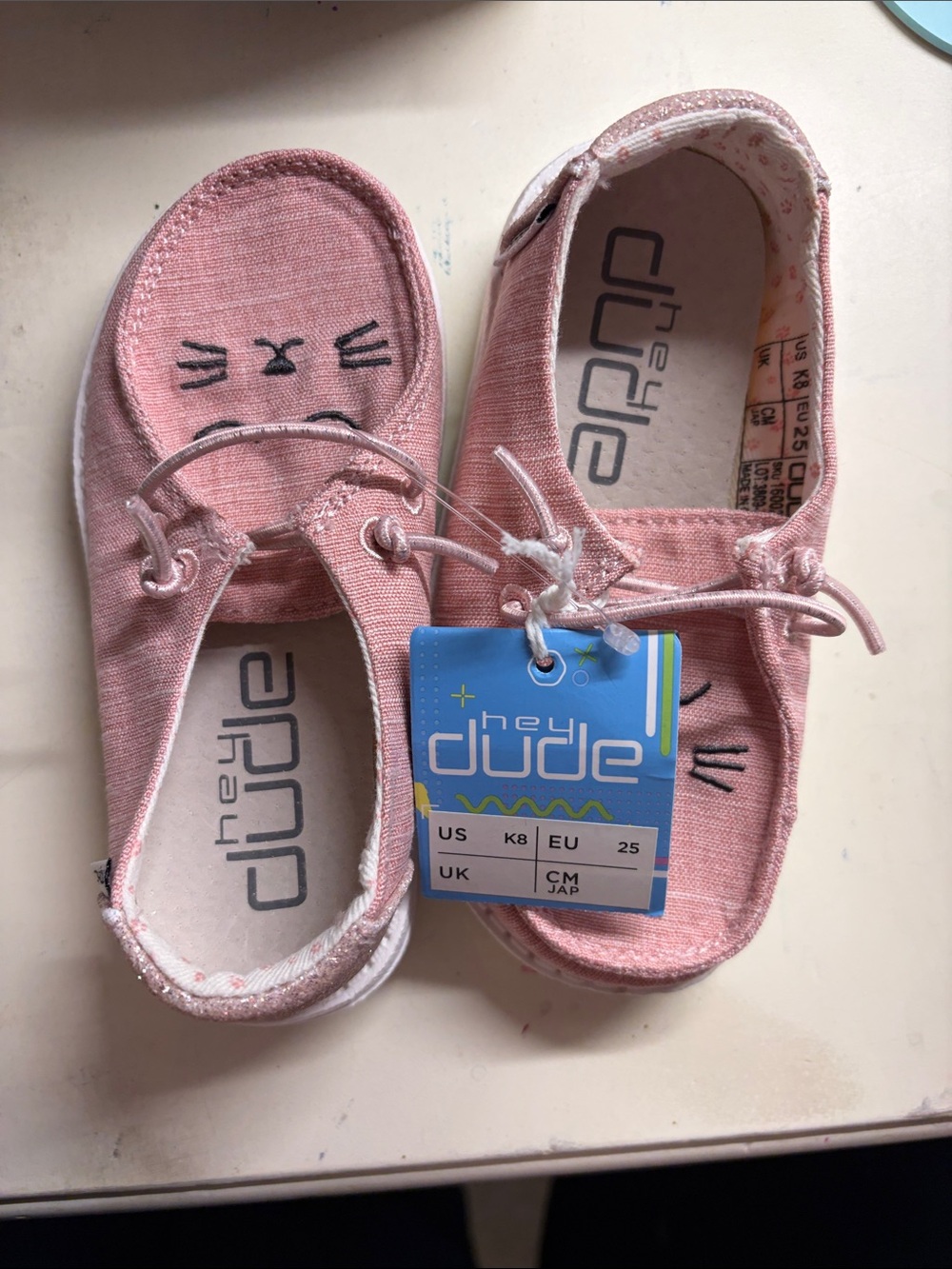 Hey Dude Kids Pink Slip-On Sneakers with Cat Face Embroidery
